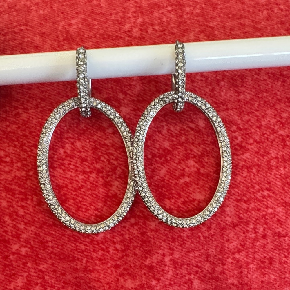 Elegant silver tone 2 in 1 rhinestone Hoop Earrings